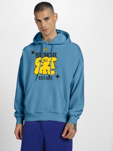 Image of Veirdo Polycotton Spun Oversized Fit Hooded Sweatshirt Full Sleeves Front Chest Graphic Printed Drop Shoulder Jumper Hoodie for Men (Sizes: S to 3XL)