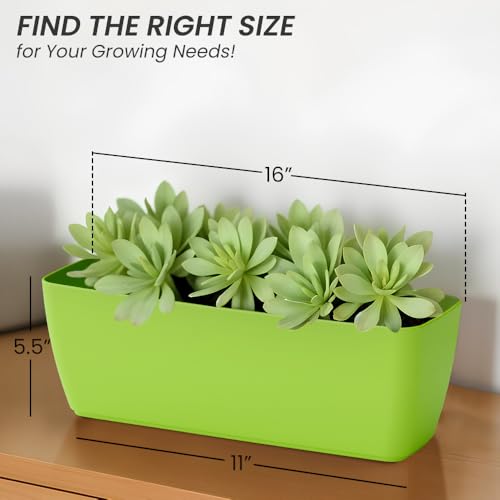 Image of YUCCABE ITALIA SHERA CABI Tray 16 INCH Plastic Flower Tray Pot Unbreakable Rectangular Planter Suitable for Home Garden Seedling Indoor and Outdoor (Green, Pack of 6)