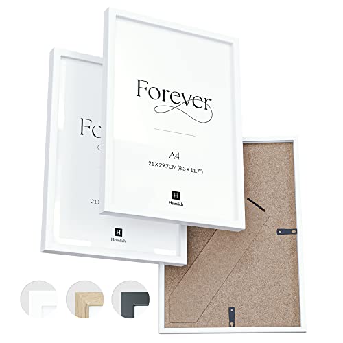 Heimlich double pack (2 pcs.) Picture Frames Wood - with Shatterproof Acryl Glass - DIN A4 (21x29,7cm), White