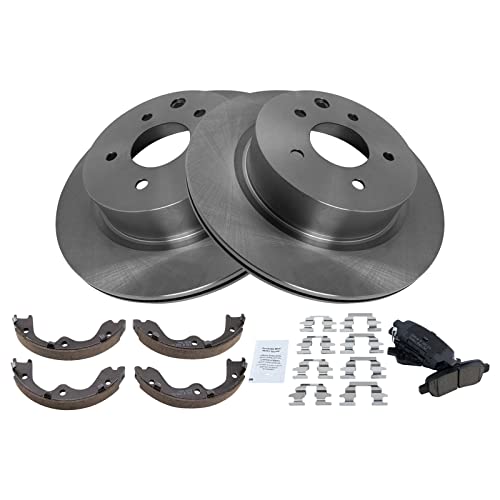 Image of TRQ Rear Brake Pad and Rotor Set Ceramic Rotors Parking Shoe Compatible with 2009-2014 2009-2019 Nissan Maxima