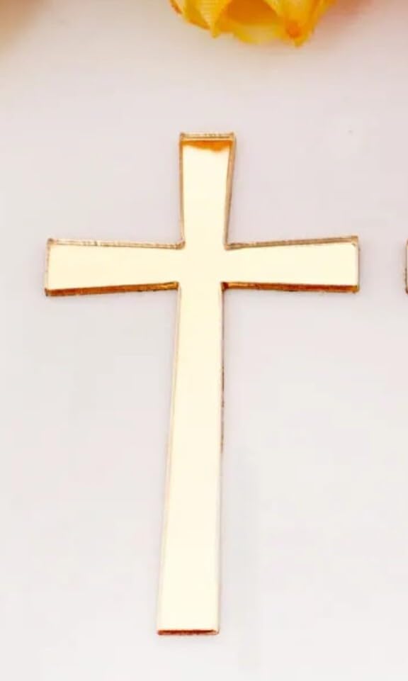 Gold Acrylic Cross Cake Topper, Christening Holy Communion Wedding, 9cm x 5cm