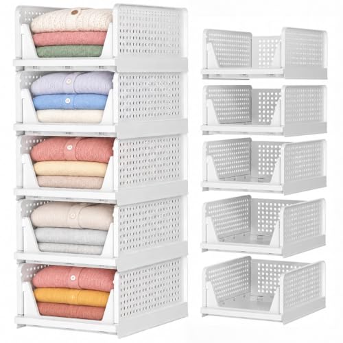SNSLXH PP Plastic Closet Organizers and Storage, 16' D x 13' W x 7' H | Space-Saving Wardrobe Shelf Storage for Clothes, Towels Foldable Drawer-Style Organizer for Bedroom and Laundry Room