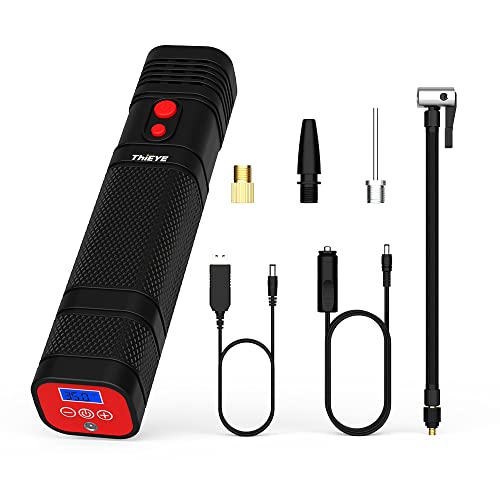 ThiEYE Tire Inflator Portable Air Compressor, 120 PSI Cordless Tire Pump with Pressure Gauge LED Light, 12V DC Electric Air Compressor for Car Bike Motorcycle Truck Ball