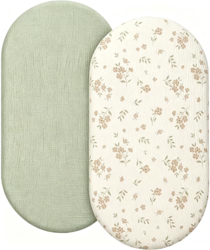 Image of Organic Baby Bassinet Sheets 2 Pack 33 inchx17 inch 100% Muslin Cotton for Baby Girl Boy, 1Soft Fitted Mattress Pad Cover Compatible with Halo BassiNest Swivel Sleeper, Graco, Baby Delight, Chicco, Angelbliss