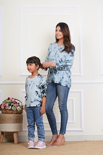 Image of Maaesa Women & Girls Mother Daughter Matching Shirt Combo || Rayon Tie-Dyed Shirt || Full Sleeve || Casual Wear || Family Twinning Outfit