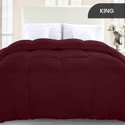 Image of Utopia Bedding King Comforter Duvet Insert, Quilted Burgundy Comforter with Corner Tabs, Box Stitched Down Alternative Comforters King Size 90 x 102 inches