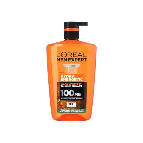 L'Oréal Paris Men Expert Hydra Energetic Carbon Gel de Ducha Carbón, 1L | Tecnología con Taurina, Efecto Energizante, Limpieza Refrescante, Ideal para Empezar el Día, Men Expert