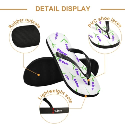 Lavender Flower White Flip Flops for Beach Thong Sandals Anti-slip Lightweight Flat Slippers for Travel Summer Outdoor3