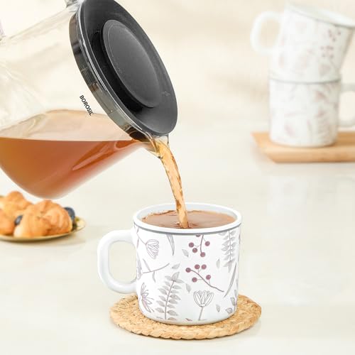 Image of Larah by BOROSIL 180ml x 6pc Opalware Grandeur Tea /Coffee Mug Set, Microwave & Dishwasher Safe Embossed Design Crockery Set Ideal for Daily Use & Gifting