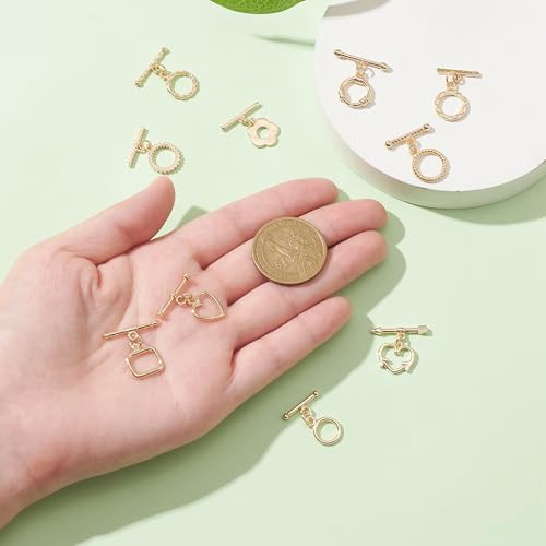UR URLIFEHALL 10 Pcs 10 Styles Brass Toggle Clasps Connectors Golden Ring Flower Arrow Heart T-Bar Clasp for Jewellery Crafts Making - Image 3