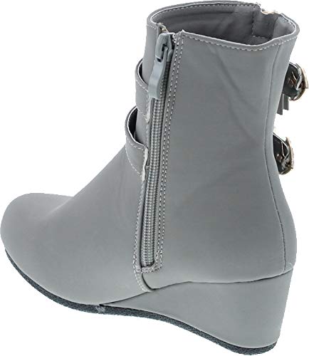 Link Peggy-90K Children Girl's Wedge Heel Double Straps High Top Ankle Booties,Grey,123