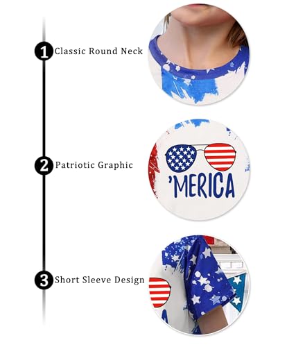 Image of CAZYCHILD Girls American Flag Patriotic Shirt Boys 4th of July Short Sleeves Tshirt USA Clothes for Kids 5-14Y