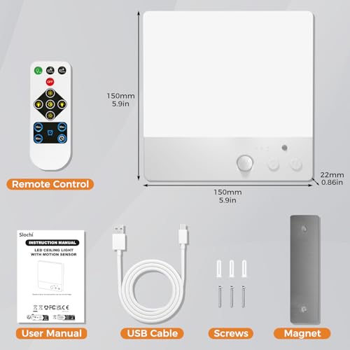 slochi LED Ceiling Light Motion Sensor, Cordless Bathroom Ceiling Lamp Battery Operated, Rechargeable Magnetic Mount Pir Light for Bath,Porch,Stairs,loft, shed,3 Color Temperatures, Remote Control - Cosy Home Interiors slochi LED Ceiling Light Motion Sensor, Cordless Bathroom Ceiling Lamp Battery Operated, Rechargeable Magnetic Mount Pir Light for Bath,Porch,Stairs,loft, shed,3 Color Temperatures, Remote Control - Image 8