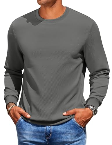 COOFANDY Sweatshirt Homme Basic Pull Manches Longues Col Rond Sweat Casual Sweatshirts CôTes Pull Uni Sweater pour Homme Gris foncé M