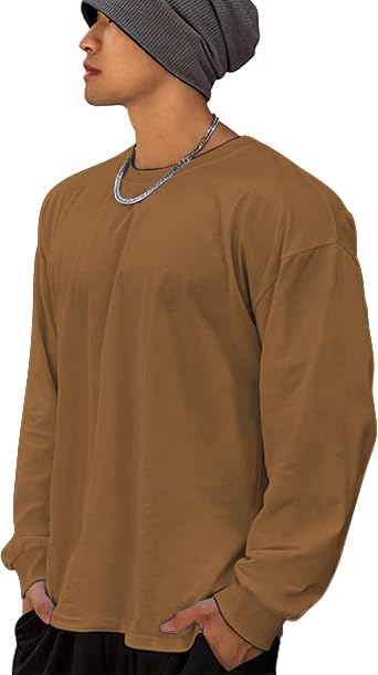 Image of CHKOKKO Men's Polyester Oversized Fit Oversized Solid Round Neck Full Sleeve Tshirts