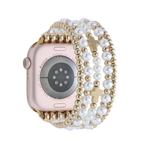 Bracelet élastique de perles Apple Watch pour femme look perles précieux