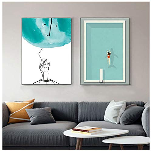 Toile Impression Piscine Peinture minimaliste 60x80cm pour habiller de grands murs vides