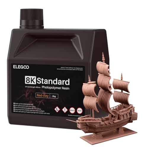 Image of ELEGOO 8K Standard Resin for 3D Printing, Ultra Precision, 405nm Fast UV Curing Photopolymer 3D Resin for 8K 9K 12K 16K Resin 3D Printer, Red Clay 2000g