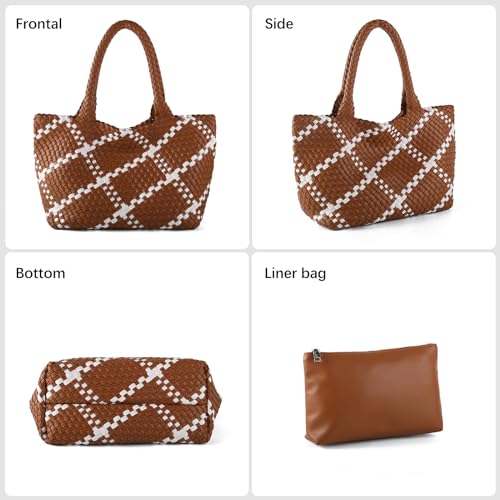 Image of Woven Tote Bag Womens Purse Vegan Leather Shoulder Handbags Fashion Summer Beach Tote Bags Large Travel Totes