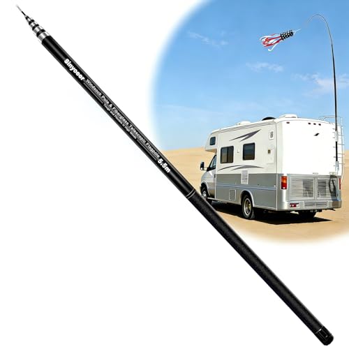 Sinyoeer 18FT Telescoping Wind Sock Pole Fiberglass Telescopic Flag Pole Pole for Outdoor RV Farm Parks Airport Retractable Wind Sockpole (18 FT)