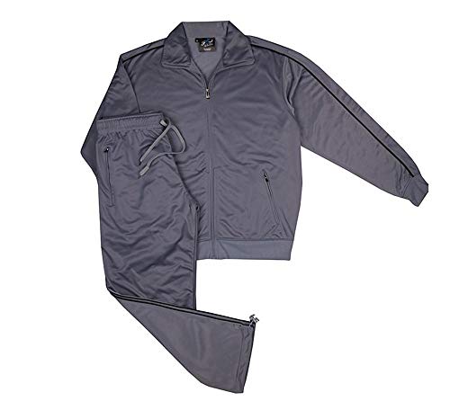 Fort Fashions Mens Running Athletic Track Jacket and Pants Sports Exersion Activewear Tracksuit (Grey, L)