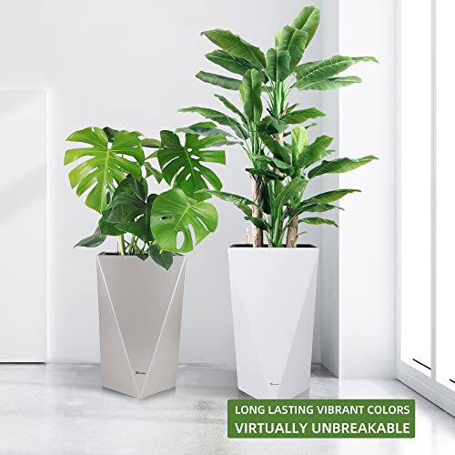 Dexceder 24 Inches Tall Self Watering Planter Diamond High Gloss Indoor Outdoor, Thickened Rhombus Large Floor Standing Flower Plant Pot With Water Level Indicator (White) #TOP5