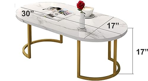 Image of CROWN ART SHOPPEE Modern Oval Faux Marble Coffee Table with Gold Metal Frame Living Room Table with Shelf Cocktail Table (Yellow-Black)