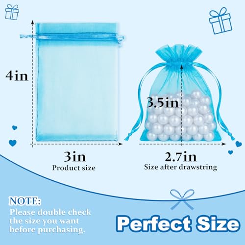 Image of Crweety 50 Pcs Lake Blue Organza Bags 3x4 Inch, Premium Mesh Gift Bags for Wedding Baby Shower Party Favors, Small Mesh Bags Drawtring for Candy Jewelry Gifts, Cute Sachet Bags for Graduation