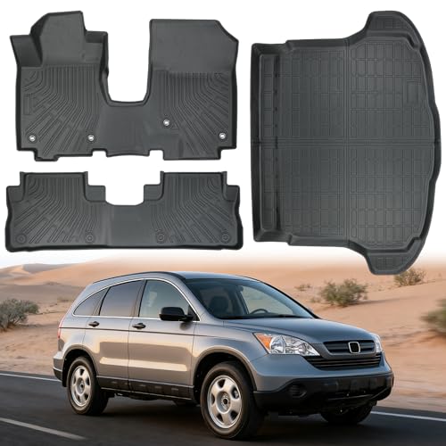 Taoredfortune TPE Car Floor Mats for Honda CR-V Gasoline 2007-2011 All Weather Protection Full Set Waterproof Anti-Slip Durable Heavy-Duty Car Liners Wear-Resistant Odorless Accessories