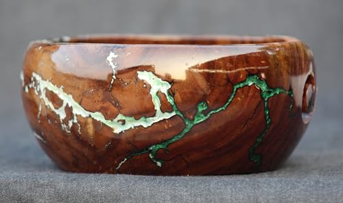 Image of Handmade Wooden Yarn Bowl for Knitting Yarn Ball Holder - Lichtenberg Figure Yarn Bowl - Yarn Bowls with Holes Crochet Bowl Holder - Resin Yarn Storage Bowl 7 inch x 4 inch inches (Green & White)