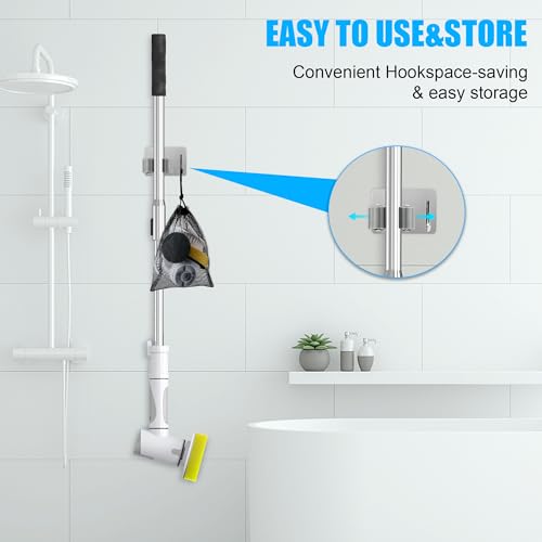 Image of Electric Spin Scrubber for Home Cleaning, Cordless Rechargeable Cleaning Brush with 8 Replaceable Brush Heads, Extendable Handle, Dual Speed, Bathroom, Floor, Tile, Kitchen & Shower Cleaner