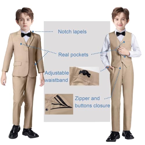 Image of Boy Suits 5 Pieces Formal Suit Set with Adjustable Waist Kids Dress Suit for Wedding Prom