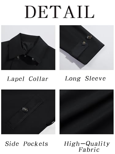 Image of Runcati Mens Double Breasted Trench Coat Notched Lapel Windbreaker Jackets Causal Overcoat With Belt