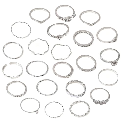 MLPKOI 23 Piezas Anillos Mujer, Apilable Conjunto De Anillo Anillos Acero Inoxidable Mujer Regalo de Joyería Moda para Niña