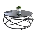 De Centro de Mesa de Centro de Cristal Templado Negro Redondo de Hierro Forjado Creativo | Sofá de Sala de Estar con Personalidad Los 67 / 76x45cm,76x45cm