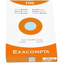 بطاقات Exacompta Bristol المبطنة ، 125x200mm - ألوان متنوعة ، عبوة من 100