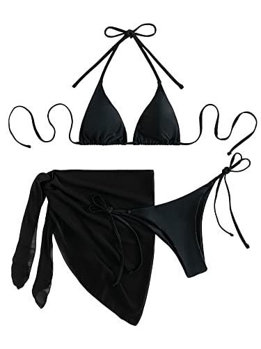 GORGLITTER Damen 3-teilige Bikini Set mit Strandrock Badeanzuge Dreieckiger...