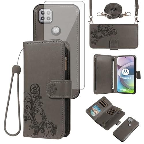 Coque Motorola Moto One 5G Ace et G G5 2021 Asuwish avec fermeture éclair et verre trempé