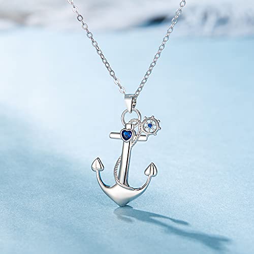 EleQueen Anchor Necklace, 925 Sterling Silver Anchor Pendant Sailor Necklace Nautical Jewelry for Women Girls Friends, Valentine's Day/Mother's Day/Christmas Jewelry Gift for Wife/Mom3