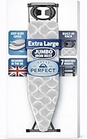 120 x 38cm Folding Ironing Board with Jumbo Iron Rest 7 Adjustable Height Extra Large Steam Iron Rest Foldable Collapsible Folding Metal Iron Ironing Table Rack with Non Slip Feet