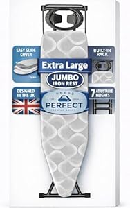 120 x 38cm Folding Ironing Board with Jumbo Iron Rest 7 Adjustable Height Extra Large Steam Iron Rest Foldable Collapsible Folding Metal Iron Ironing Table Rack with Non Slip Feet