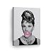 Smile Art Design Audrey Hepburn Bubble Gum Chewing Gum Black and White Canvas Print Pop Art Home Decor/Iconic Wall Art/Gallery Wrapped Canvas Art Stretched/Ready to Hang (12 x 8)