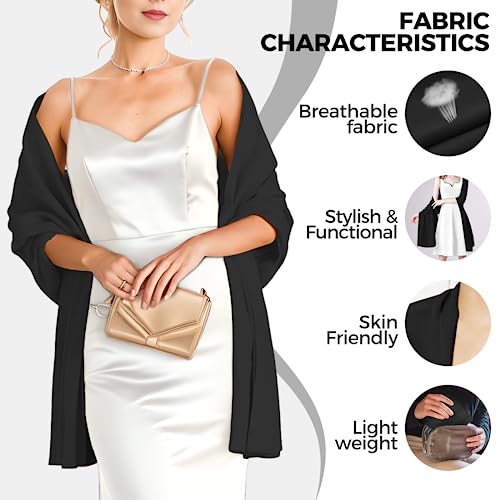Shawls and Wraps for Evening Dresses, Chiffon Shawl Wraps for Women, Elegant Shawls for Bridal Party, Lightweight Shawl for Dresses or Formal Occasions, Bride Bridesmaid Shawl for Wedding 79"x26"2