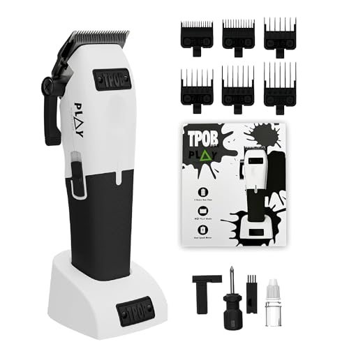 TPOB Play Barber Hair Clippers for Men 7500 RPM with Rubber Green/Black/Pink Grips (White)