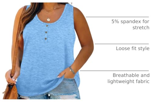 Image of Womens Plus Size Tank Tops Summer Button Down Henley Shirts Sleeveless Tops