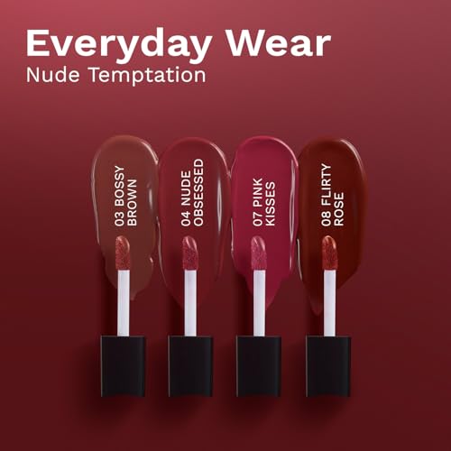 Image of Pilgrim Nude Temptation Mini Liquid Matte Lipstick 4 in 1 Pack Smudgeproof, Hydrating & Lightweight