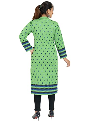 Image of Rosary Women's Winter Wear Jacquard Woolen Straight Kurti with 2 Side Pockets,RZ017JAVALIME-2XL
