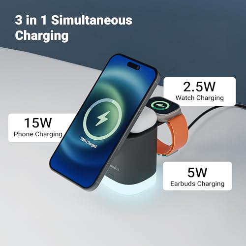 Image of Zebronics 3-in-1 Wireless Foldable Charging Pad with 23W Output, MagSafe Compatible, Fast Charging, Built-in Protection, FOD, 1m Type-C Cable, for iPhone 16 /15 /14 /13 /12 Series(MagBoost 50,Matt Black)