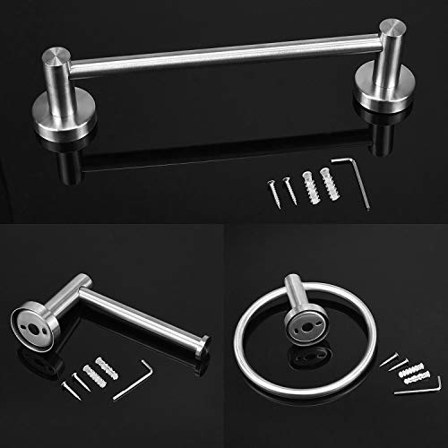 EAONE 7 Pieces Bathroom Hardware Accessory Set, 304 Stainless Steel Wall Mounted Towel Bar Toilet Paper Holder Towel Ring Holder and Adhesive Hooks, Brushed Nickel