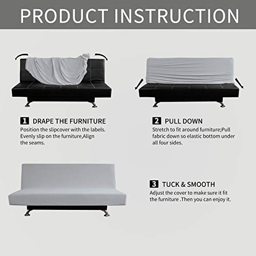 Image of Easy-Going Stretch Large Futon Slipcover Armless Futon Cover Silver Gray | Sofa Bed Furniture Protector Without Armrests with Elastic Bottom for Kids, Soft Jacquard Machine Washable